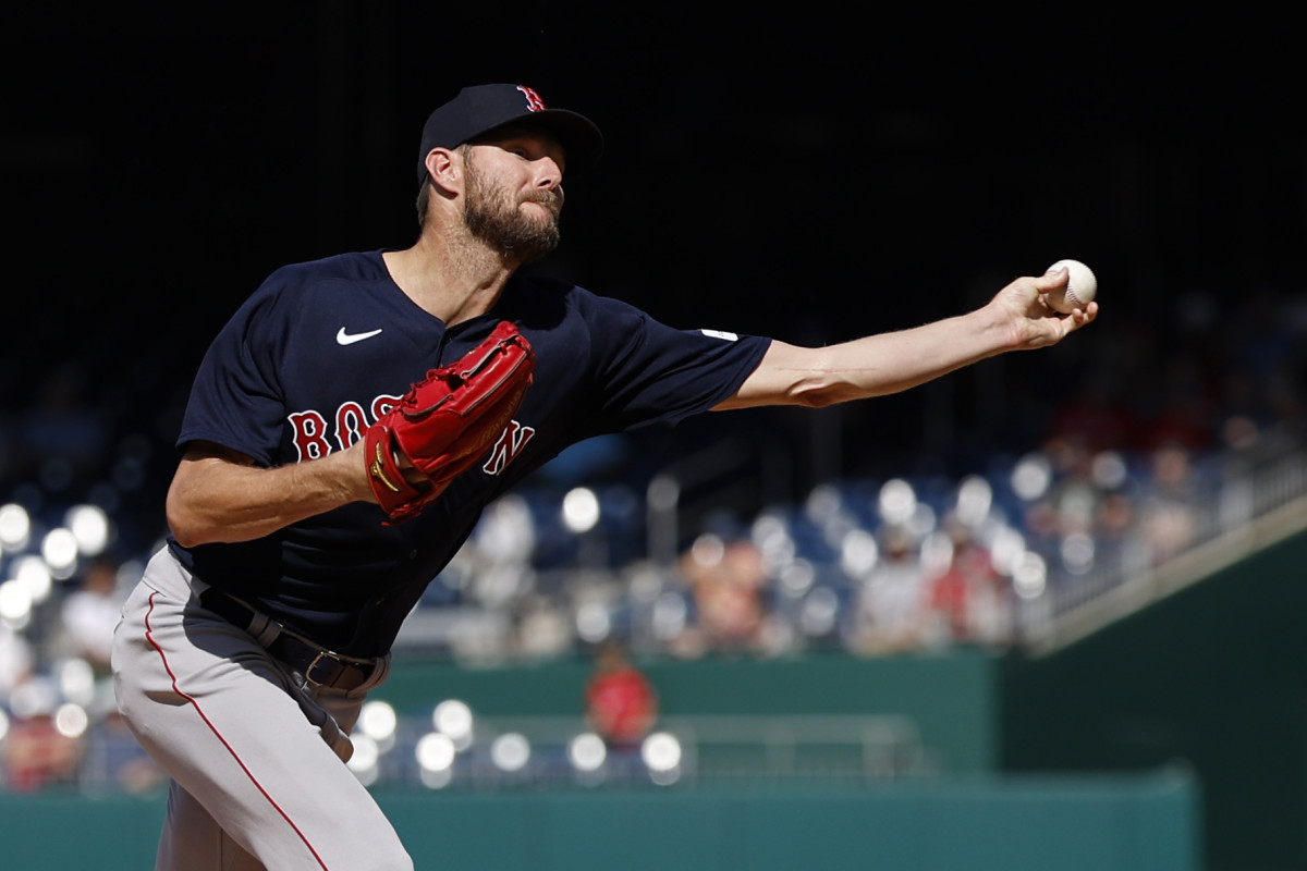 Aug 17, 2023; Washington, District of Columbia, USA; Boston Red Sox starting pitcher Chris Sale (41) pitches against the Washington Nationals during the first inning at Nationals Park.